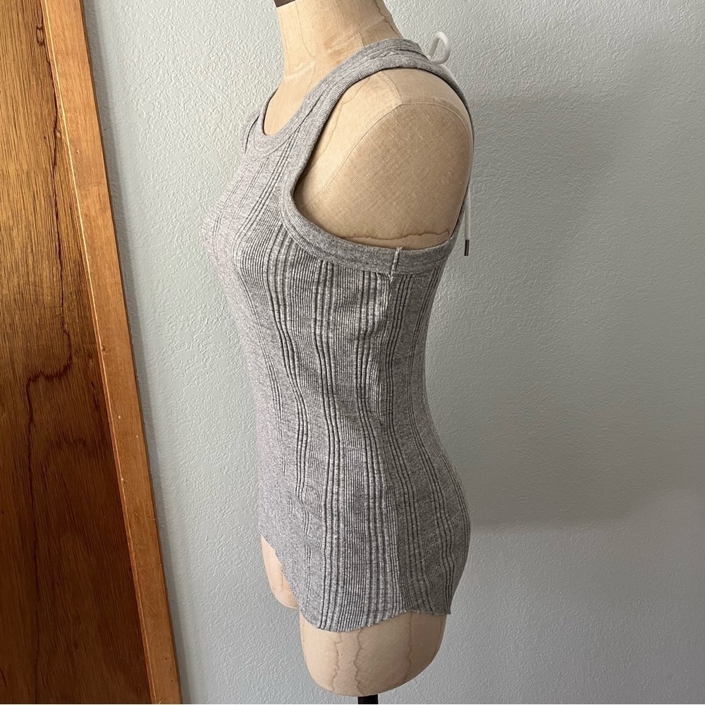 SACAI sz 1 S Gray Ribbed Knit Tank Top White Lace Up Back - Picture 7 of 10